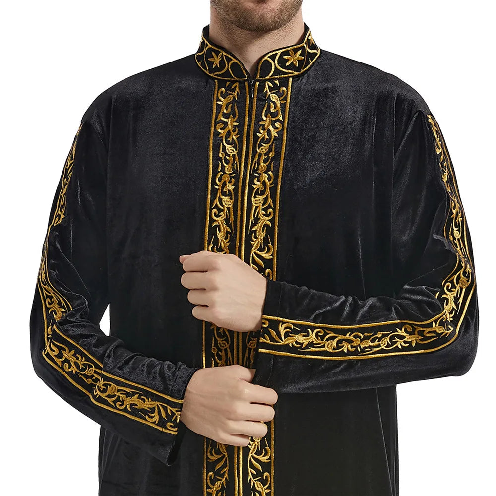 Ramadan Muslim Men Velvet Jubba Thobe Warm Kaftan Islam Clothing Eid Saudi Arabic Robe Thoub Thawb Dubai Abaya Dress Gown Abayas