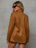 Elegant Brown Suede Jacket Women Fashion Lapel Long Sleeve With Pocket Coat Mini Skirt Suit 2024 New Autumn Lady High Streetwear