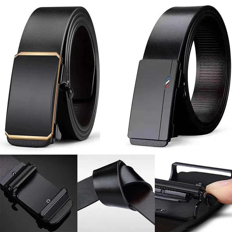 Men Belts Automatic Buckle Belt PU Leather High Quality For Men Leather Strap Casual For Jeans