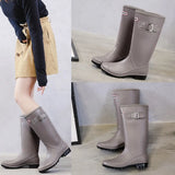 Fashion Rainboots Women Knee-High Water Boots Buckle Long Tube High-grade Waterproof Shoes Womens Rubber PVC Rain Boots