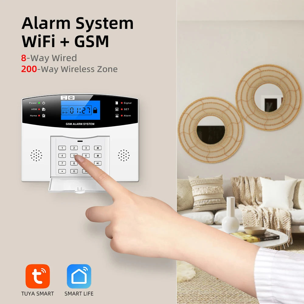 TUYA Smart Home GSM Security Alarms For Home WIFI Wireless Home Alarm For Garage Residential House Security Alarms Support Alexa