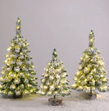 48/60/75cm Pre-Lit Artificial Mini Christmas Tree Snow Flocked Artificial Pine Xmas Tree with LED Lights Desktop Christmas Trees