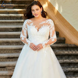 LAYOUT NICEB Wedding Dress Plus Size Woman Long Sleeves Illusion Back A Line Bride Gowns Lace Appliques Vestido De Casamento