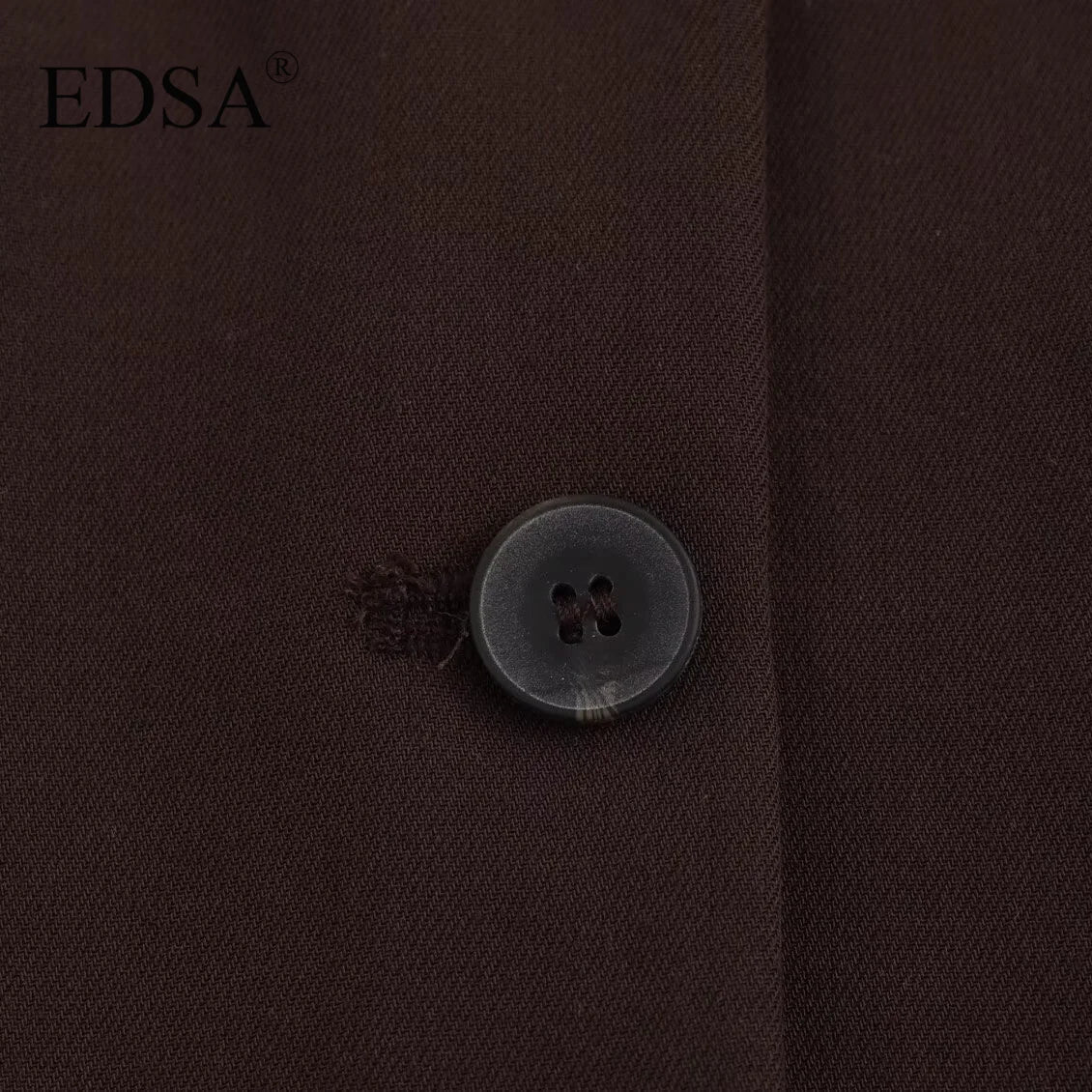 EDSA Women Brown Waistcoat with Side Vents Single Breasted Sleeveless V-neck Vest for Female Top