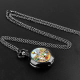 Asterix Design Glass Dome Unisex Arabic Numerals Dial Quartz Pocket Watch Women Man Necklace Pendant Accessory with Chain Gift