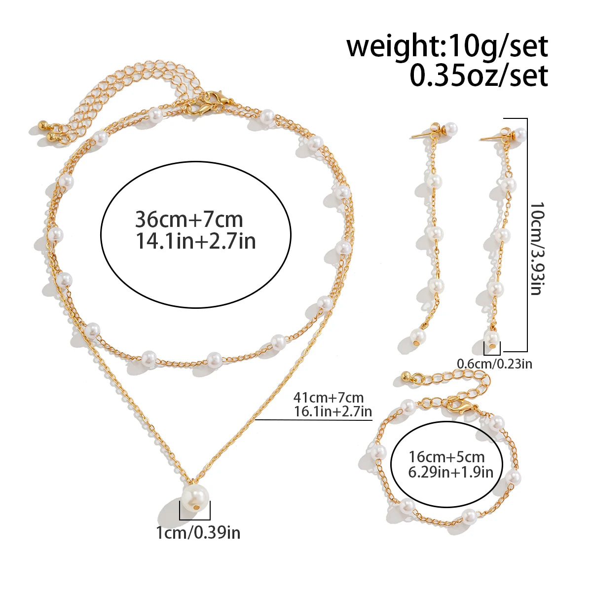 Ingemark Elegant Imitation Pearl Chain Necklace Bracelet Drop Earrings for Women Wed Bridal Jewelry Set Party Accessories Gift