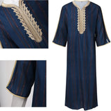 2024 Muslim men's clothing Moroccan embroidered robe striped hand embroidered loose breathable Jalaba Abaya men's robe