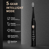 Jianpai Black White Classic Acoustic Electric Toothbrush Men Women Adult 5-gear Mode USB Charging IPX7 Waterproof