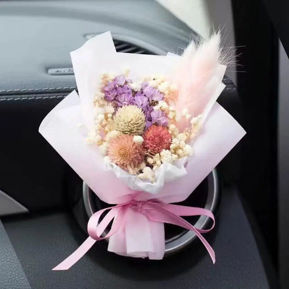 Dried Flowers Bouquet Car Perfume Air Vent Clip Mini Creativity Car Flower Accessories Eternal Bouquet Interior Ornament W1H7