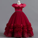 Puffy Flower Girls Dress Children Christmas Costume Kids Pageant Party Bridesmaid Dresses For Girl Princess Wedding Ball Gown
