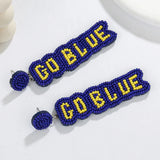 Beaded GO BLUE Sports Earrings Handwoven Bohemia Yellow & Blue Color Block Ear Accessory