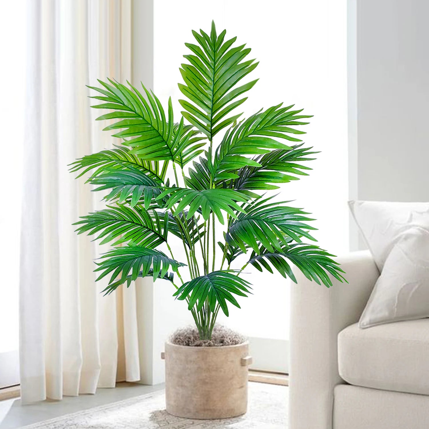 68-125cm(49.2in) Artificial Palm Tree Tropical Fake Plant Green Plastic Palm Leaf Branches Suitable for Home Garden Decoration