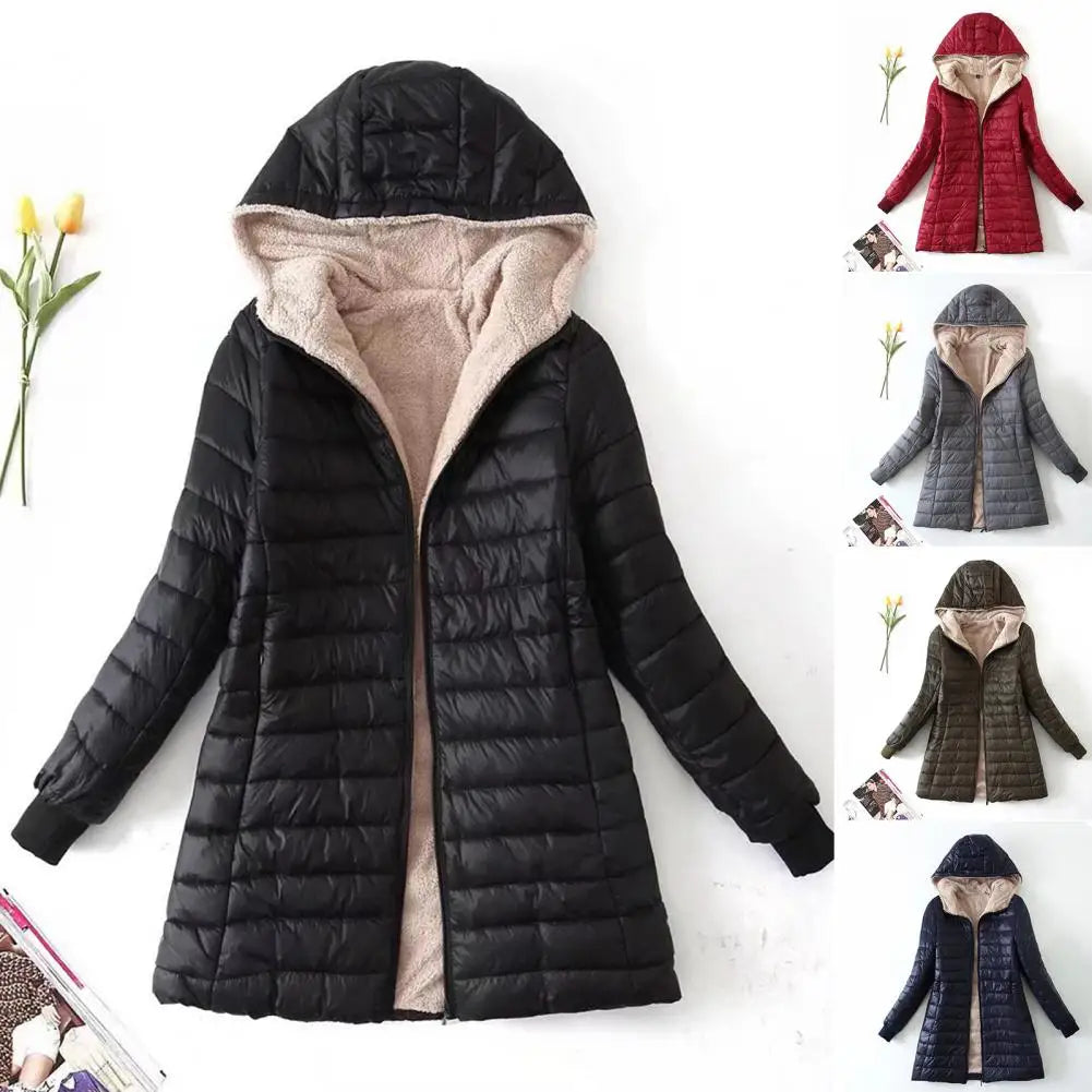 Soft Hooded Coat Long Sleeves Winter Jacket Plush Lining Warm Autumn Jackets Winter Cardigan Coat  Windproof