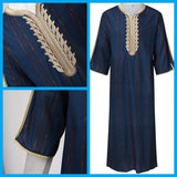 2024 Muslim men's clothing Moroccan embroidered robe striped hand embroidered loose breathable Jalaba Abaya men's robe