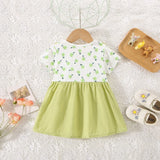 Summer New Flower Short Sleeved Baby Girl Dress Sweet Fake Two Piece Children'S Clothing (6-24 Months)