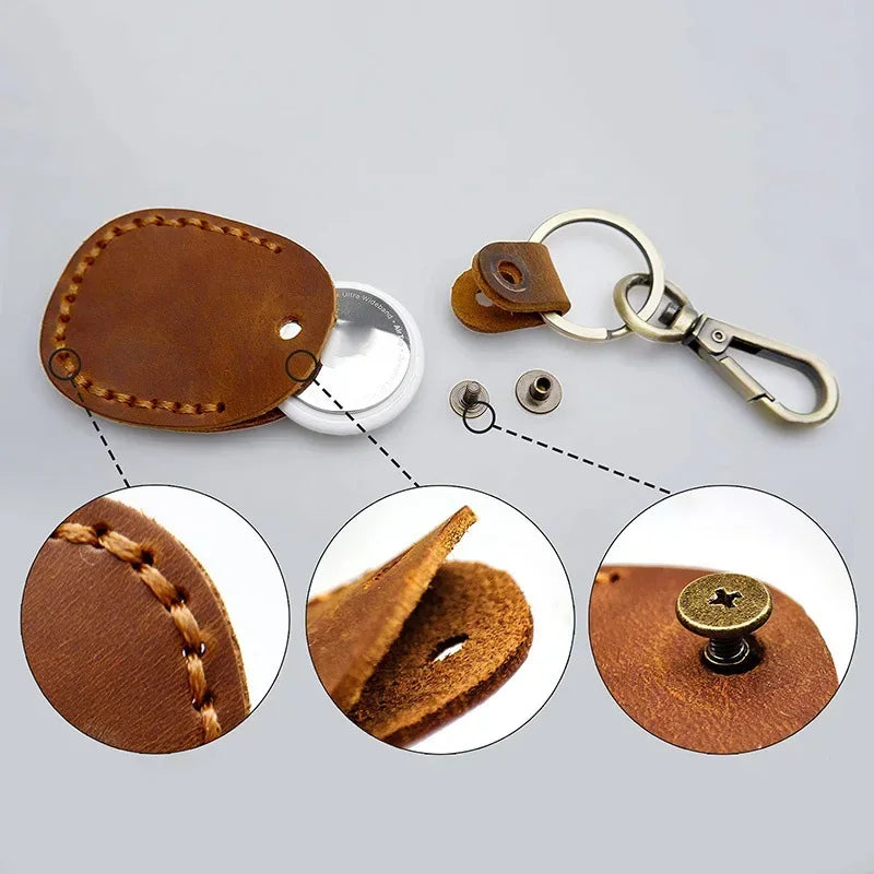 For Airtags Protective Case Retro High Quality PU Leather Keychain for Apple Anti-lost Tracker Locator Device Accessories Сумка