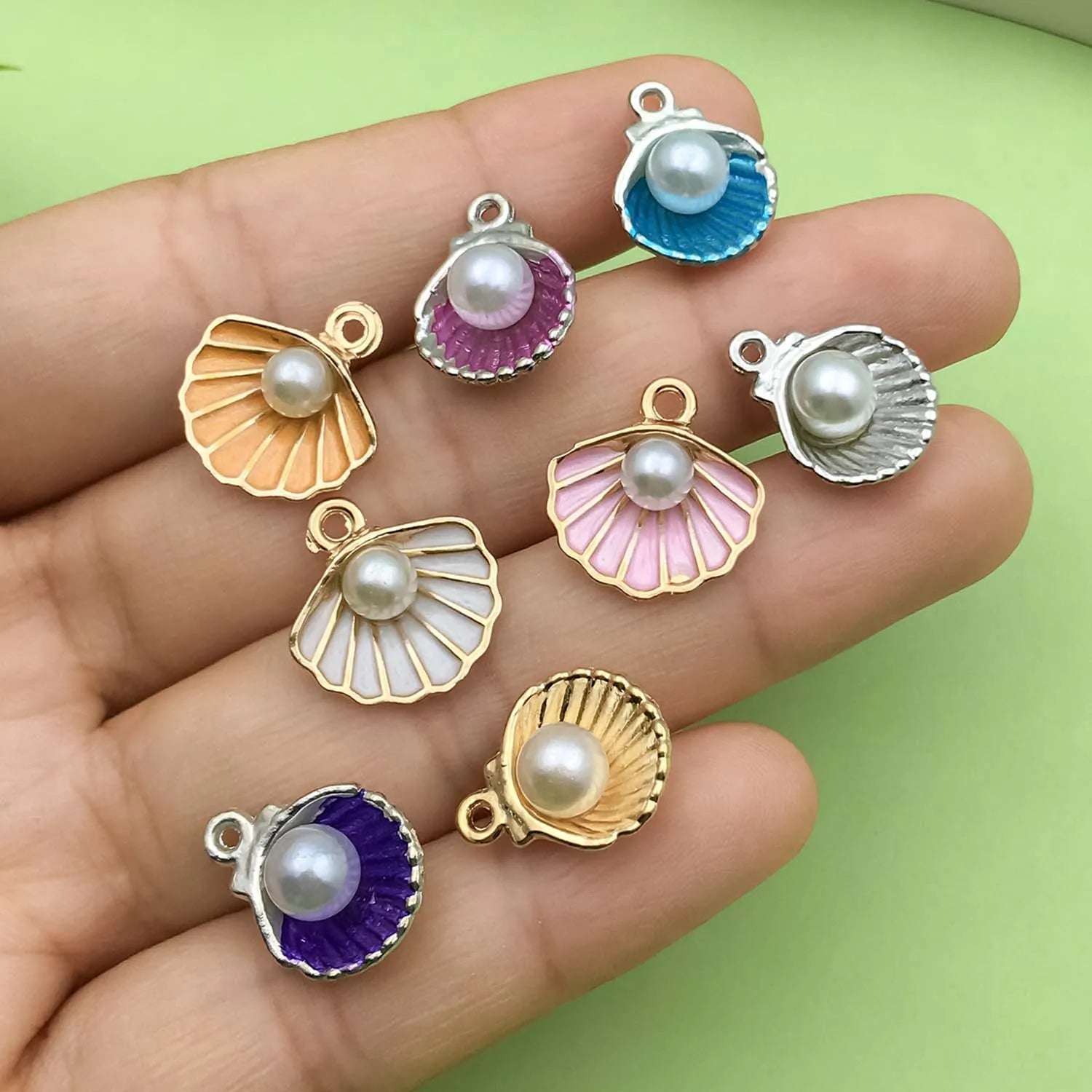 20pcs Enamel Inlay Faux Pearl Shell Design Charms Alloy Pendants for DIY Bracelets Necklaces Jewelry Making Accessories