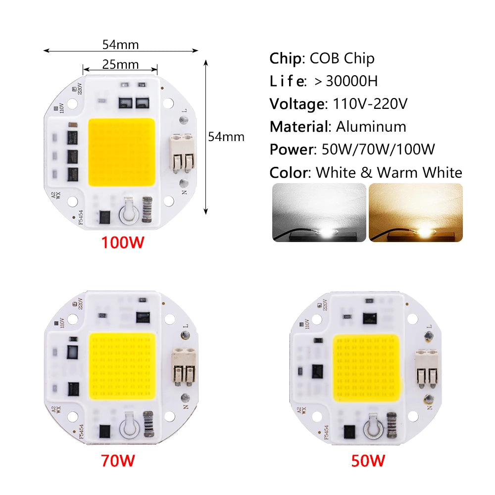 50W 70W 100W COB LED Chip High Power 220V 110V Smart IC No Need Driver LED Chip For Spotlight Floodlight Lampada DIY Lighting