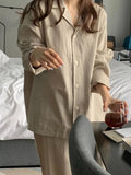 Fashion Stripe Long Sleeve Pajamas Women Single Breasted Buckle Turn Down Collar Home Wear High Grade 2024 Autumn Pajama Sets