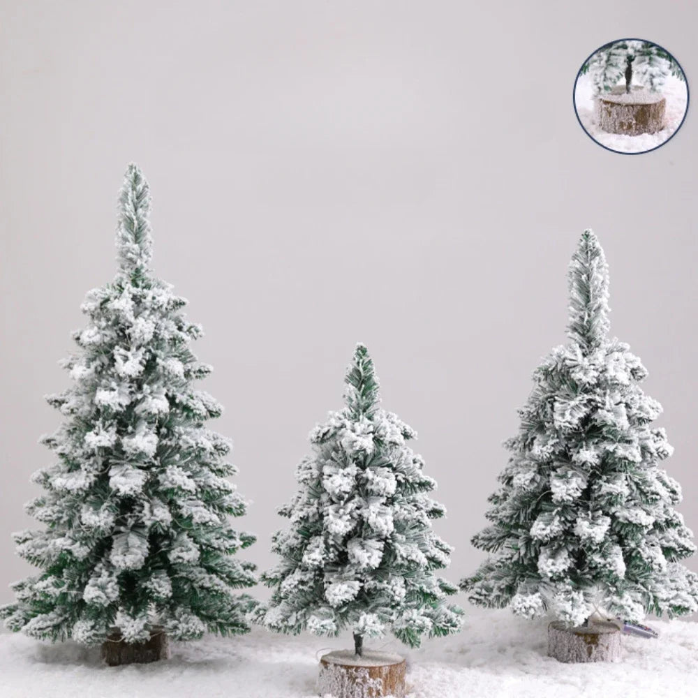 48/60/75cm Pre-Lit Artificial Mini Christmas Tree Snow Flocked Artificial Pine Xmas Tree with LED Lights Desktop Christmas Trees