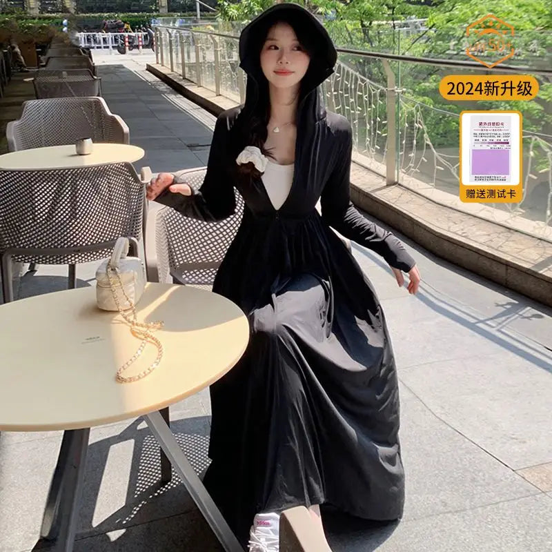 Long sunscreen clothes women's 2026 summer new dress UV protection full body sunscreen clothes ice silk long dress blouse