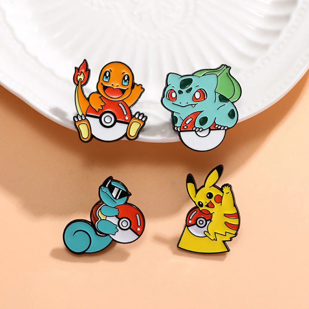 Pokemon Pikachu Anime Metal Badge Squirtle Charmander Bulbasaur Men Women Brooch Badge Jewelry Backpack Decorate Halloween Gift