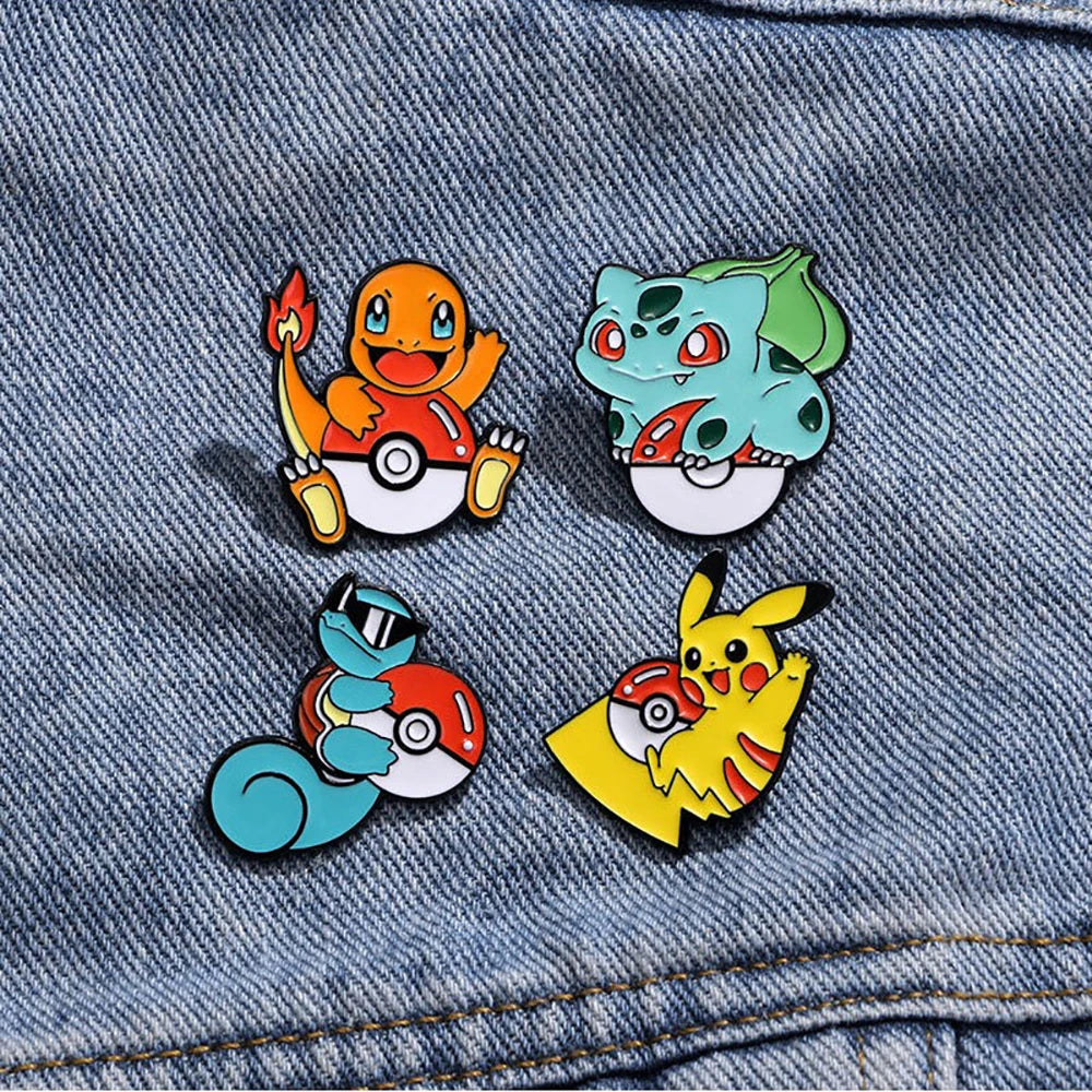 Pokemon Pikachu Anime Metal Badge Squirtle Charmander Bulbasaur Men Women Brooch Badge Jewelry Backpack Decorate Halloween Gift