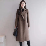 Women Winter Overcoat Turn-down Collar Long Sleeves Double Buttons Solid Color Loose Thermal Cardigan Midi Length Women Coat