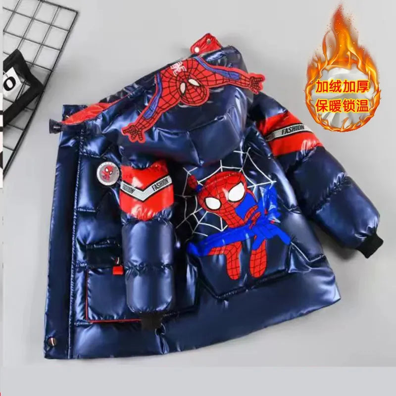 Baby Boy down Coat 2024 Winter Clothes Kids Spiderman Thicken Cotton-Padded Jacket Warm Hooded Parka Children Clothing Outerwear