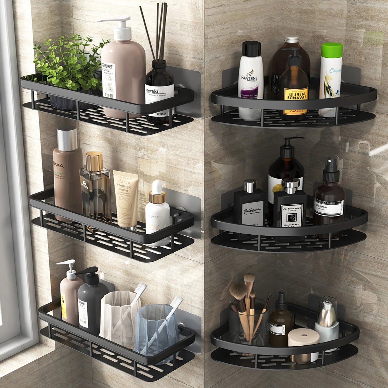 1/2PCS Bathroom Shelf No Drill Makeup Storage Organizer Aluminum Alloy Shampoo Rack Shower Shelf Bathroom Accessories Wall Shelf