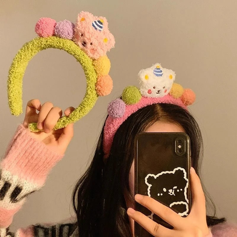 Personalized  New Cartoon Plush Cute Bear Hairband for Girl Children Wash Face Make Up Furry Headband Fashion Accessories