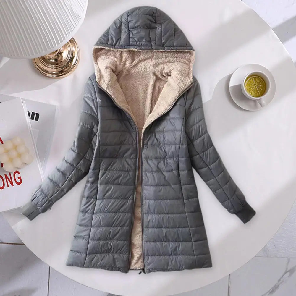 Soft Hooded Coat Long Sleeves Winter Jacket Plush Lining Warm Autumn Jackets Winter Cardigan Coat  Windproof