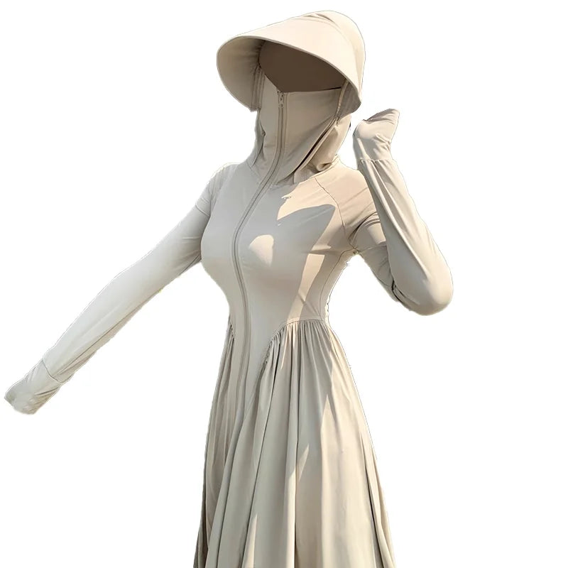 Long sunscreen clothes women's 2026 summer new dress UV protection full body sunscreen clothes ice silk long dress blouse