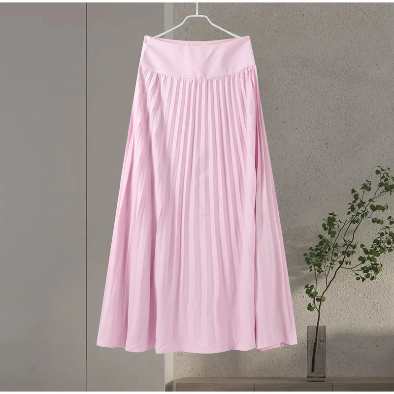 Elegant Shawl Pleated Top Long Skirt Women Set Sleeveless Tops Diamond Shawl High Waist Fashion Evening Skirts Summer Lady Suit