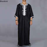 New 2024 Islamic Clothing Men Robe Kaftan Muslim Man Moroccan Casual Long Dress Arabic Striped Robe Middle East National Costume