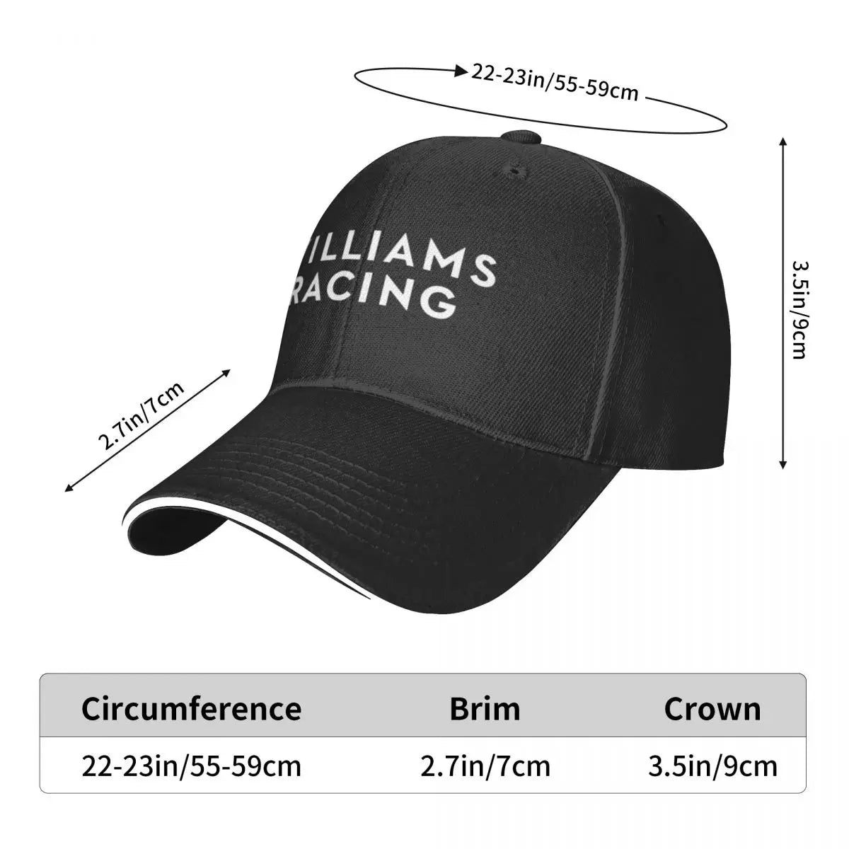 White Williams Racing Letters F1 Sport Baseball Caps Women Printing Male Beach Sun Hat Hip Hop Trucker Cap