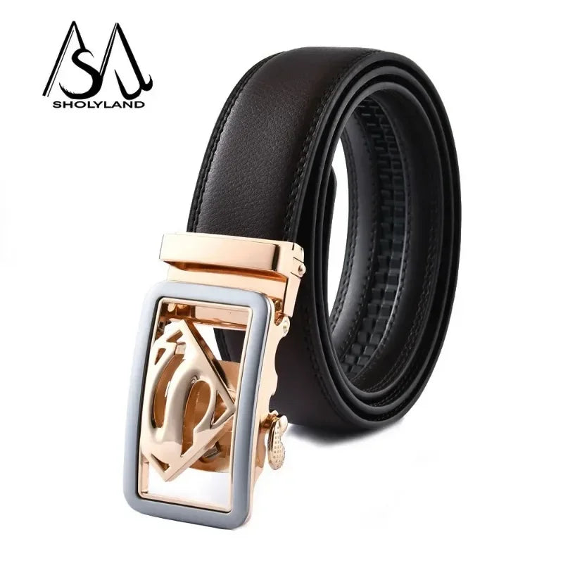 Real Leather Belt Men Designer High Quality Cinturones Hombre Ceinture Homme Cinto Popular Waist Strap Automatic Buckle Blue