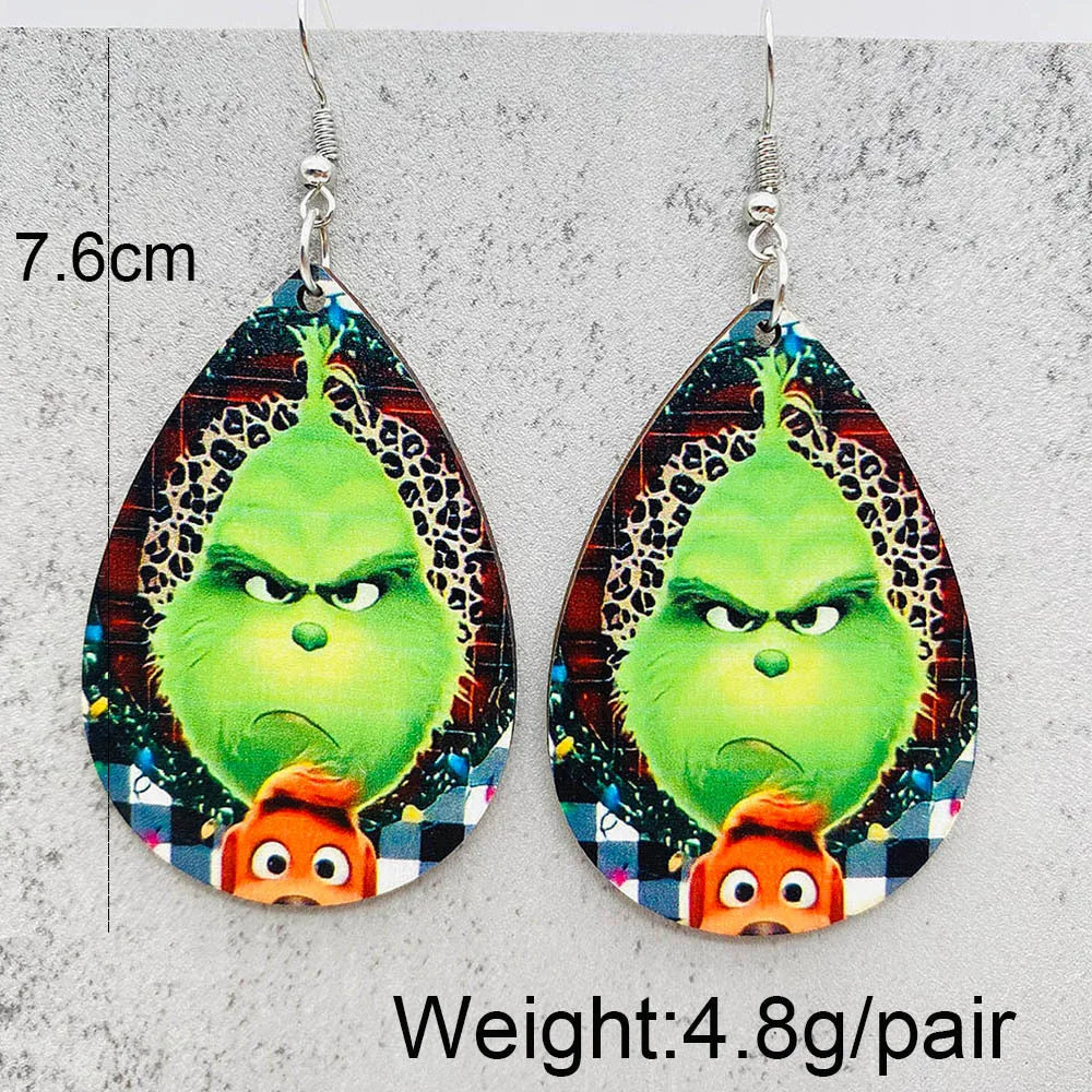 New Christmas Earrings Christmas Hat Movie Cartoon Characters Asymmetric Christmas Wood Earrinings Decoration Gifts