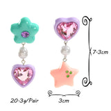 Sweet Acrylic Asymmetrical Heart Star Drop Earrings for Women Girls Cute Romantic Resin Imitation Pearl Earrings Party Jewelry