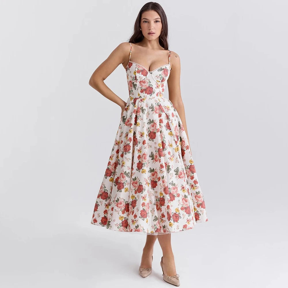 Women's Casual Spaghetti Strap A Line Flowy Midi Dresses Party Evening Gown Backless Elegant Wedding Guest Dress with Pockets