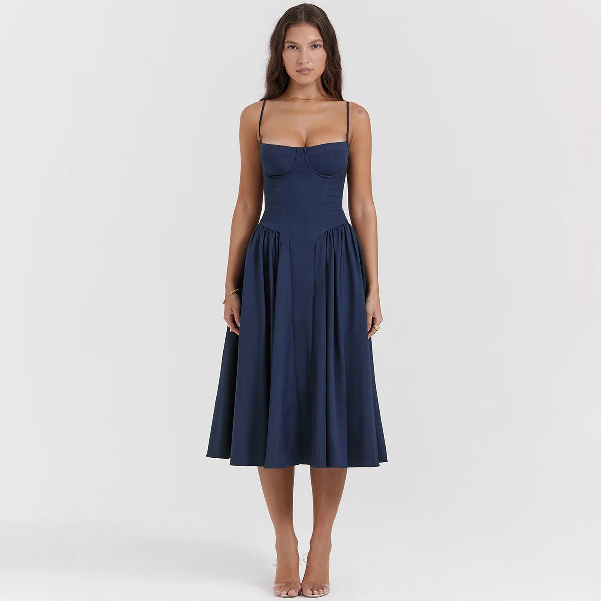 Summer Women Elegant Sleeveless Backless Pleated Dresses Lady Sexy Solid Sling Midi Dress 2024 Female Party Evening A-line Robes
