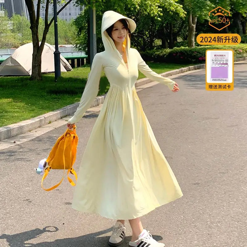 Long sunscreen clothes women's 2026 summer new dress UV protection full body sunscreen clothes ice silk long dress blouse