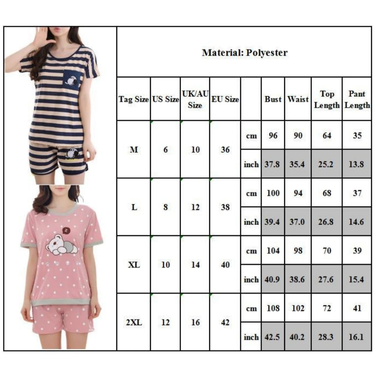 Womens Shorts Pyjamas Set Summer Ladies Lounge Wear Suit Cartoon pj's Cotton Nightwear Sleepwear Top & Shorts 2 Pieces Suit 2024