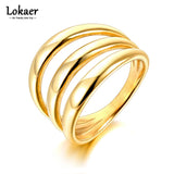 Lokaer Non-fading Geometric Stainless Steel Texture Rings For Women Fashion Charm Metal Statement Jewelry кольцо женское R23023