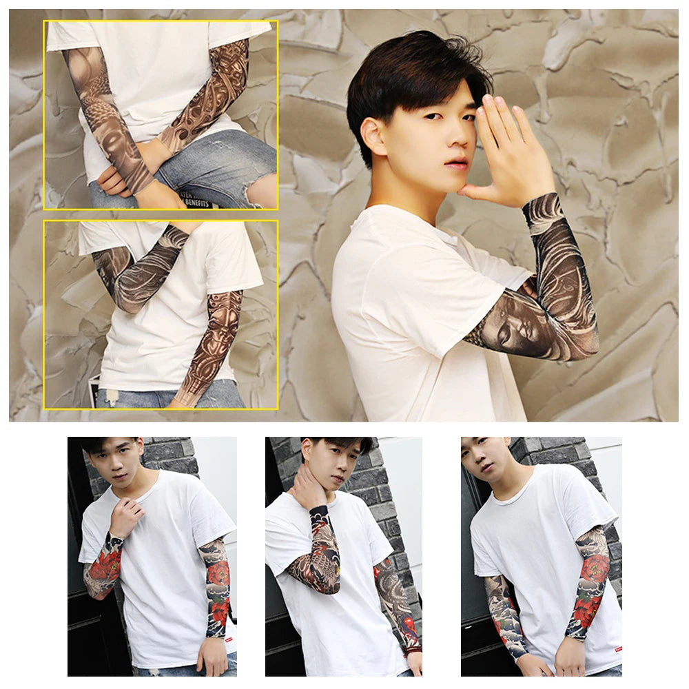 1Pcs New Flower Arm Tattoo Sleeves Seamless Outdoor Riding Sunscreen Arm Sleeves Sun Uv Protection Arm Warmers For Men Women