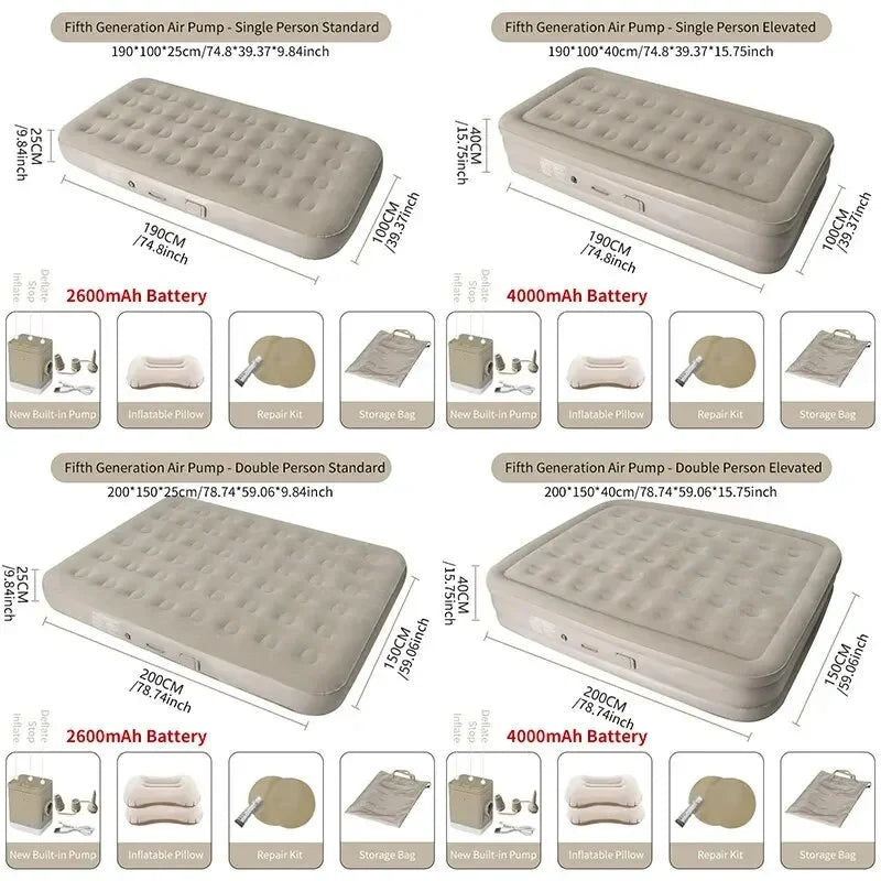 Interior Air Mattress Glamping Mats PVC Inflatable Sleeping Mattress Luxury 2 Person Camping Bed Mat Built-in Pump Thicken Mat