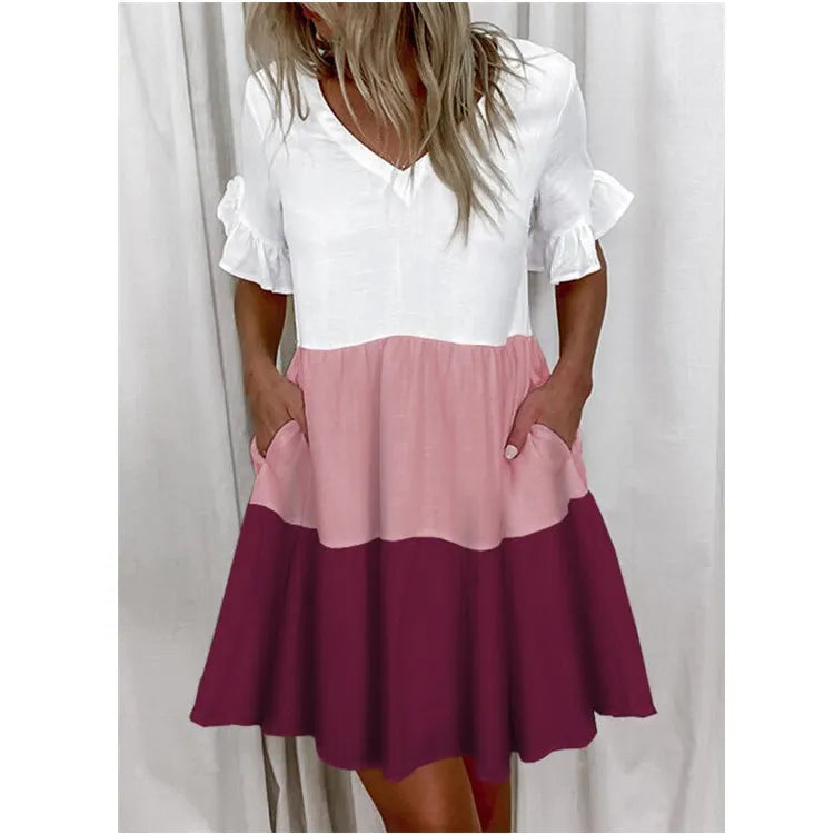 Women Summer Dress Casual V Neck Short Sleeve Butterfly Sleeve Floral Leaf Letter Print Mini Dresses Vestidos YSX9032