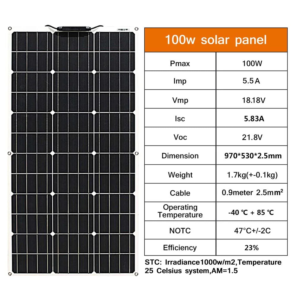 100W Flexible Monocrystalline Solar Panel For Car/Boat/ Home Solar Battery Can Charge 12V Waterproof Solar Panel China