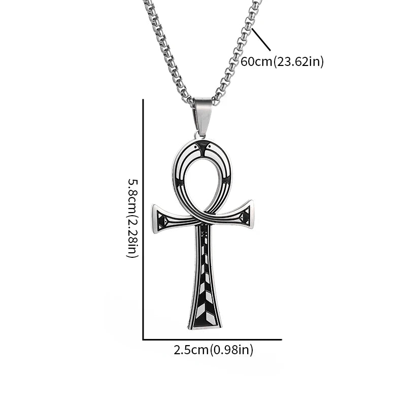 Ancient Egyptian Cross Life Key Pendant Necklace Retro Pharaoh Patron Saint Amulet Stainless Steel Jewelry for Men and Women