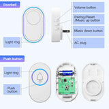 Wsdcam Wireless Doorbell Smart 39 Musics Door Bell Chime Kit LED Flash House Welcome Bell IP65 Waterproof Security Doorbell